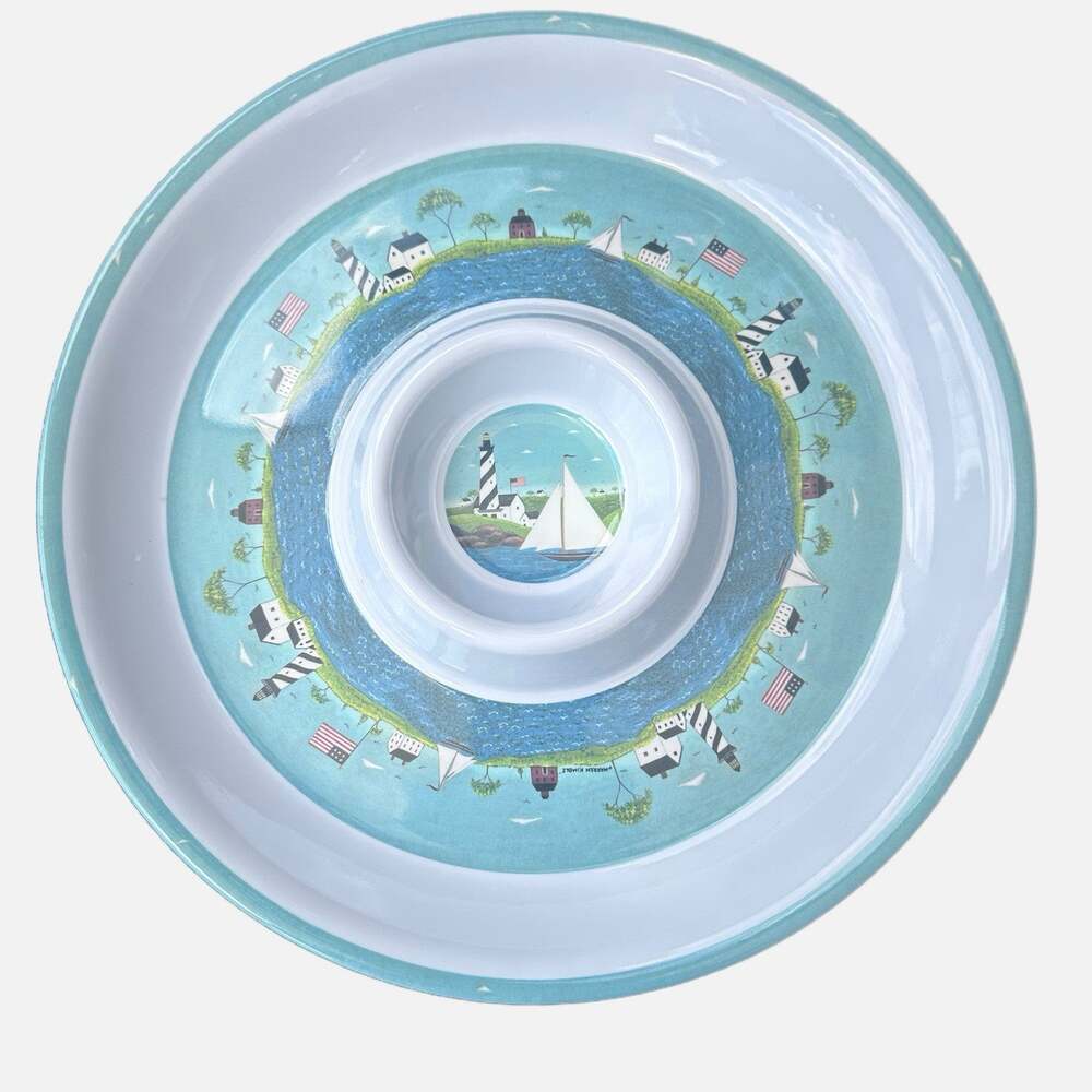VTG Oneida Coastal Breeze Sakura Melamine Chip & Dip Serving Bowl Warren Kimble